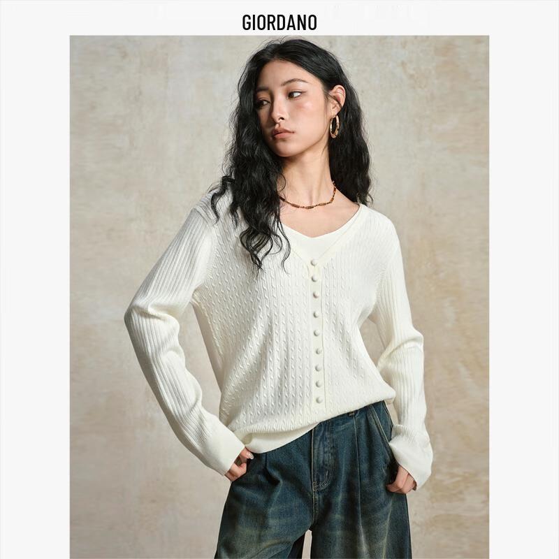 

Женский свитер Giordano с V-образным вырезом и кабельной вязкой, имитирующий двойку XL