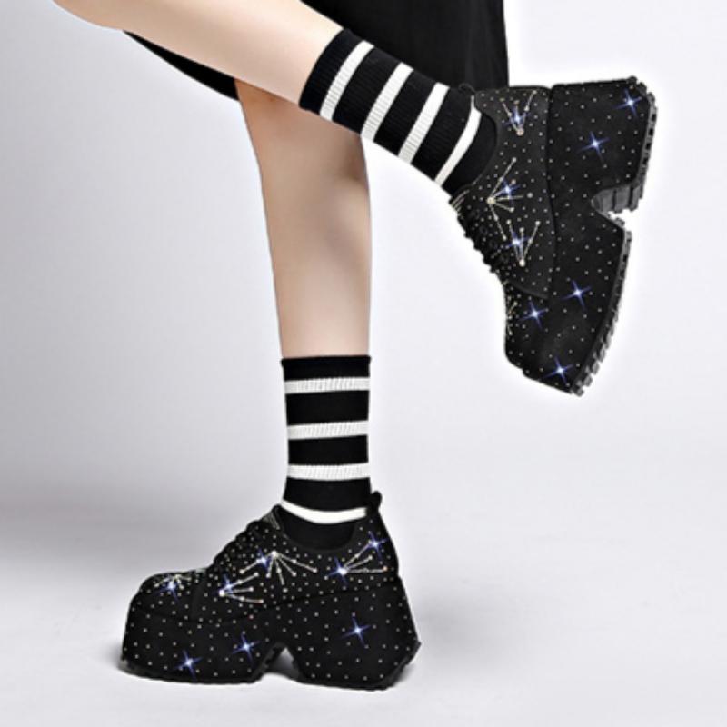 Small Height-enhancing Shoes for Women, Fashionable, Star-studded Rhinestones, Autumn Thick-soled, Light Luxury Low-top Shoes