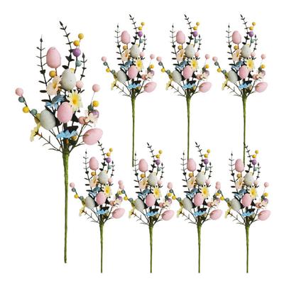 1pc Easter Egg Floral Picks Spring Stem Decorations Simulation Easter Egg Leafs Stems Flowers For Floral Arrangement Party Vase