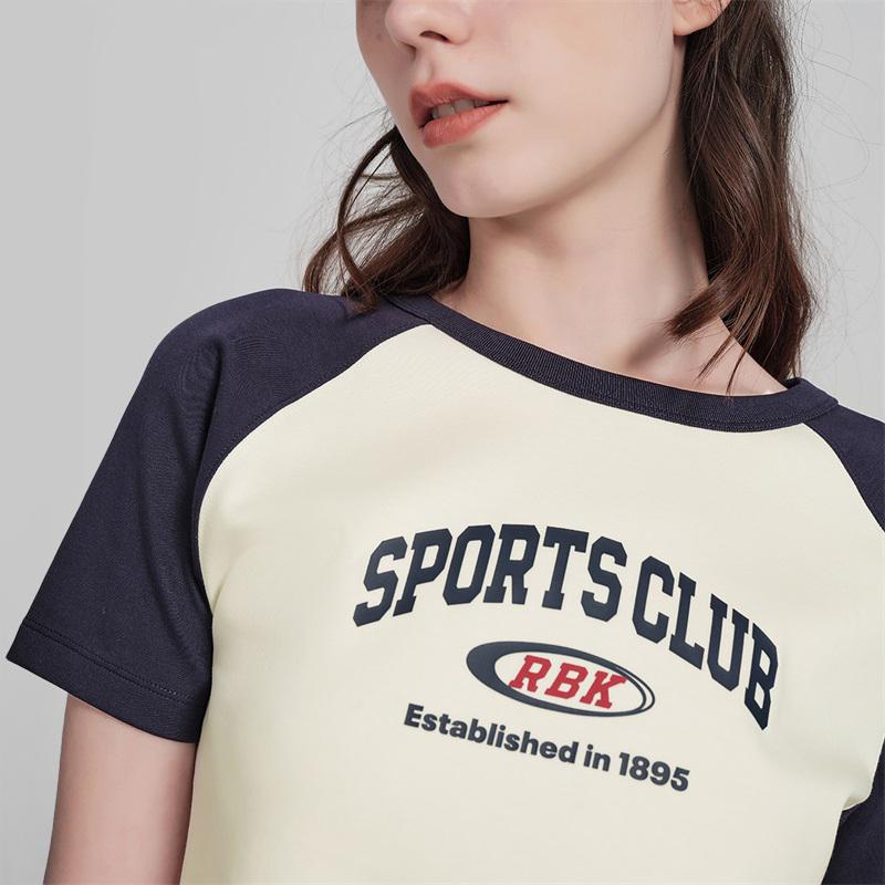 Reebok Color Block Knit Round Neck Short Sleeve T-Shirt Women Tops Navy-Blue White 24SRC406WGN2