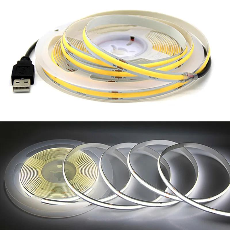 

USB COB лента DC5V 320Leds/M Белый/Красный/Желтый Светильник для шкафа Подсветка телевизора Гибкая светодиодная лента для освещения Домашний декор Лампа 0.5M