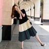 Maternity Summer A-line Knee-Length Dress with Contrast Color Splicing