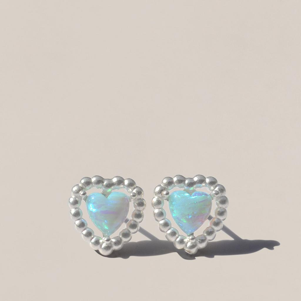 47Bag 925 Silver Opal Mini Heart Earrings Lovable