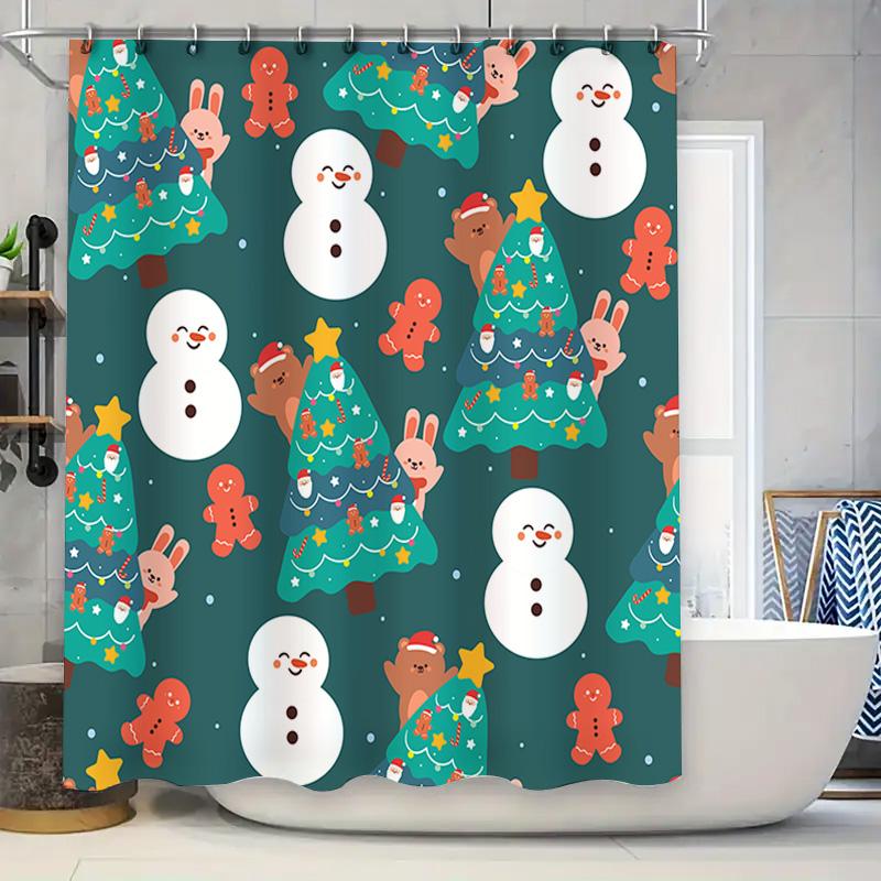 

Xmas Shower Curtain Waterproof Fabric Christmas Tree Cartoon Santa Claus Snowman Bunny Rabbit Cute Print Bathroom Decor W60H190(CM)-1 Pcs