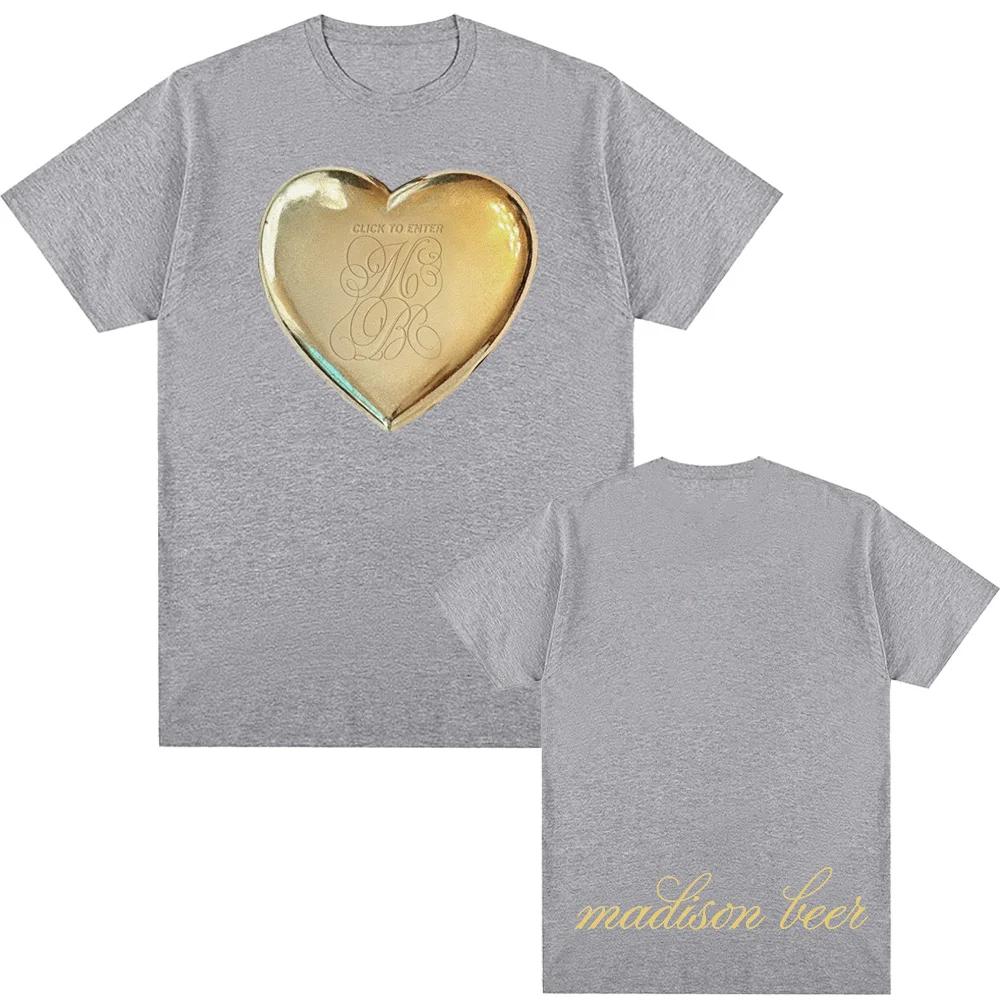 Golden Heartshaped Pendant Box Print Tee 2026 New Madison Beer High Quality TEE Summer 100cotton Casual Round Neck Tees