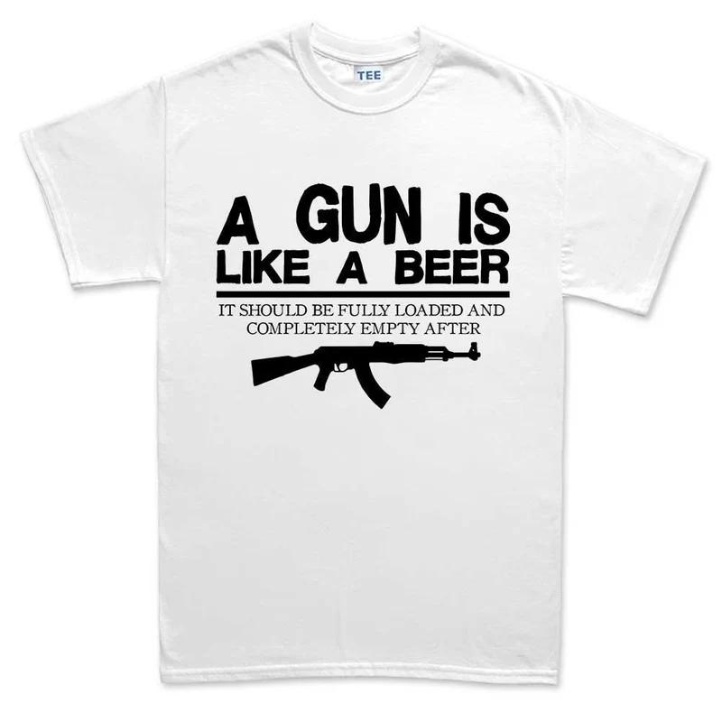 Gun beer Unisex cotton tshirt casual retro sport muscle fitness white S