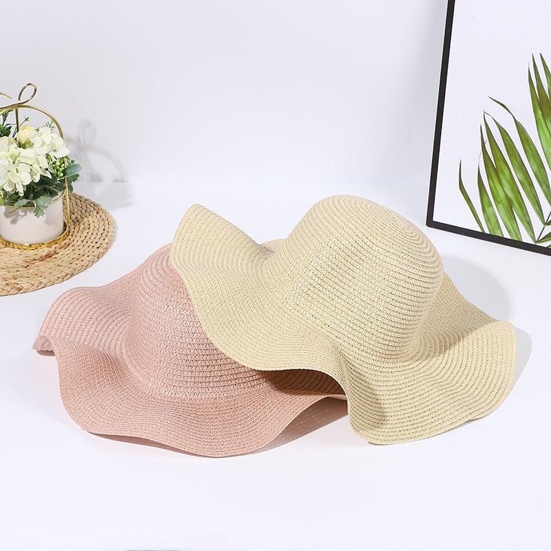 Wave edge hat women's summer wave edge straw hat beach vacation sun protection visor light board hat embryo