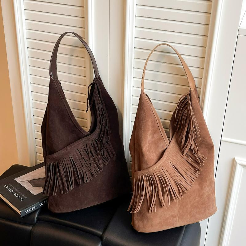 Borsa Versatile con Manico Superiore Donna Bohemian Frange Casual Mercato di Nicchia Secchiello Pelle Shopping Pendolarismo Borsa a Spalla
