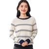 Cotton Striped Womens Crew Neck Knitted Sweater Womens Spring and Autumn Updated Trendy Versatile Top Cotton Thread Temperament Bottoming Top
