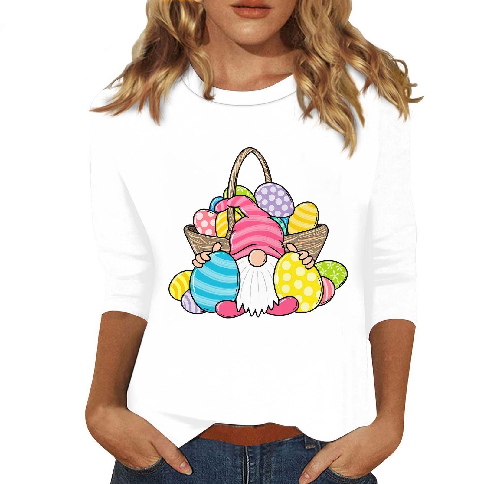 

Женская мода повседневная три четверти рукава с принтом пайеток круглый вырез топ L