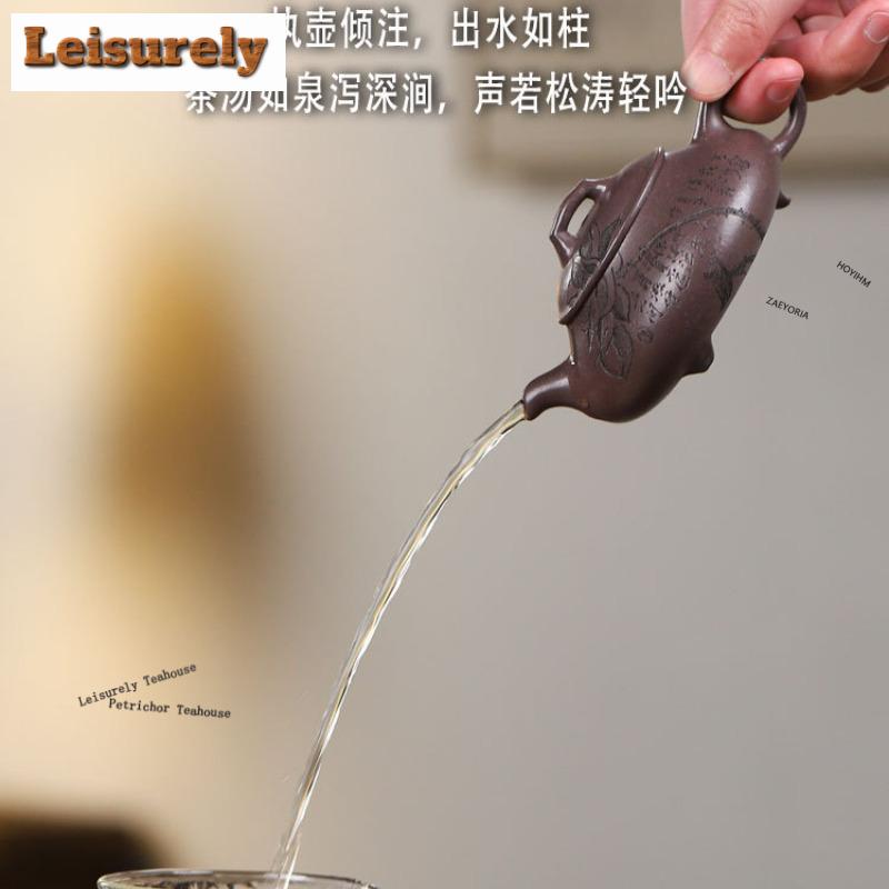 161ml Classic Yixing Purple Clay Teapots Artists Handmade Lotus Nut Pot Raw Ore Azure Mud Kettle Chinese Zisha Tea Set Ornaments