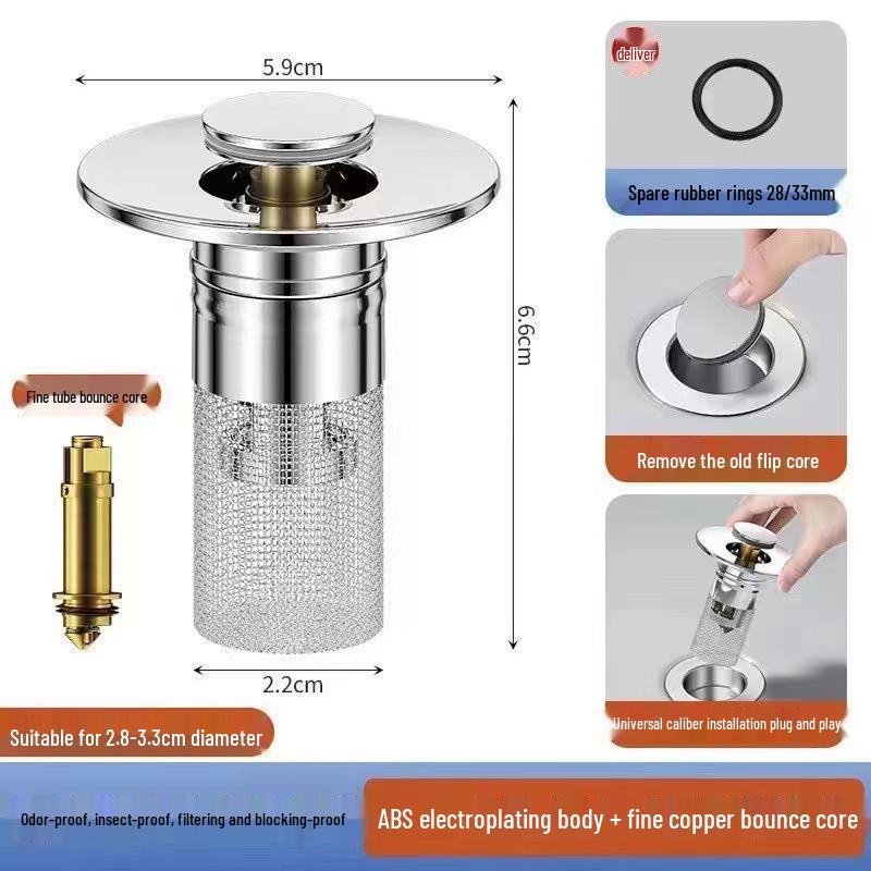 Universal Anti-Clog Bounce Filter Drain Stopper for Wash Basins