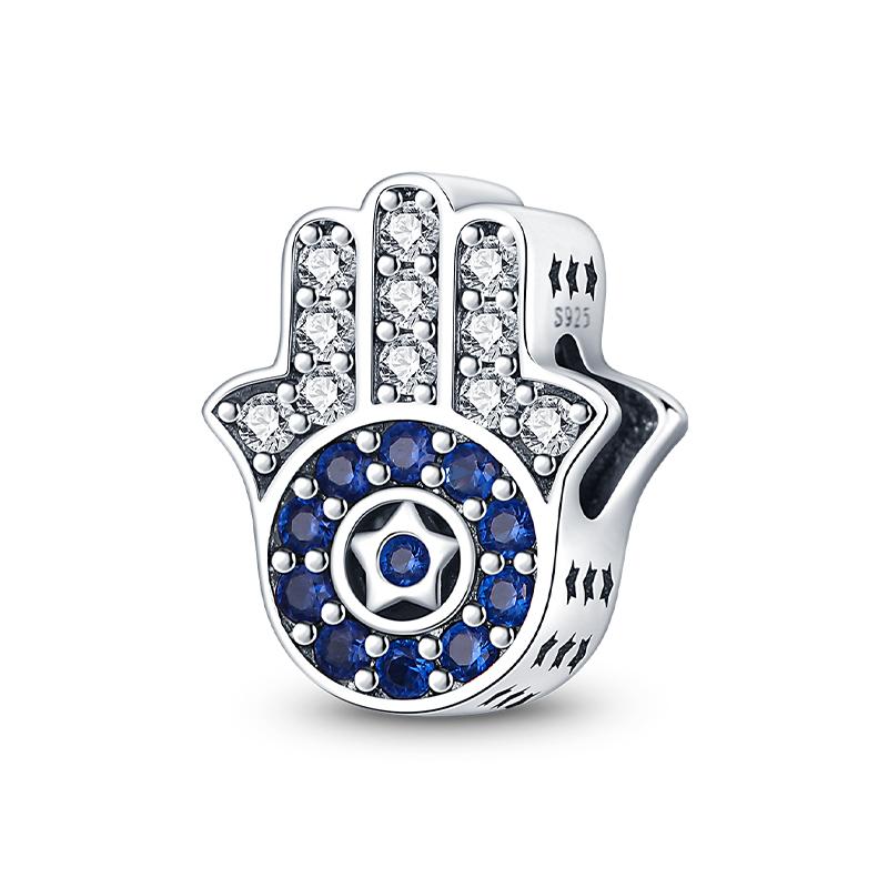 Exquisite 925 Silver Mysterious Blue Butterfly Devil's Eye Fatima's Hand Pendants Charms Beads Fit Qikaola Bracelets DIY Jewelry