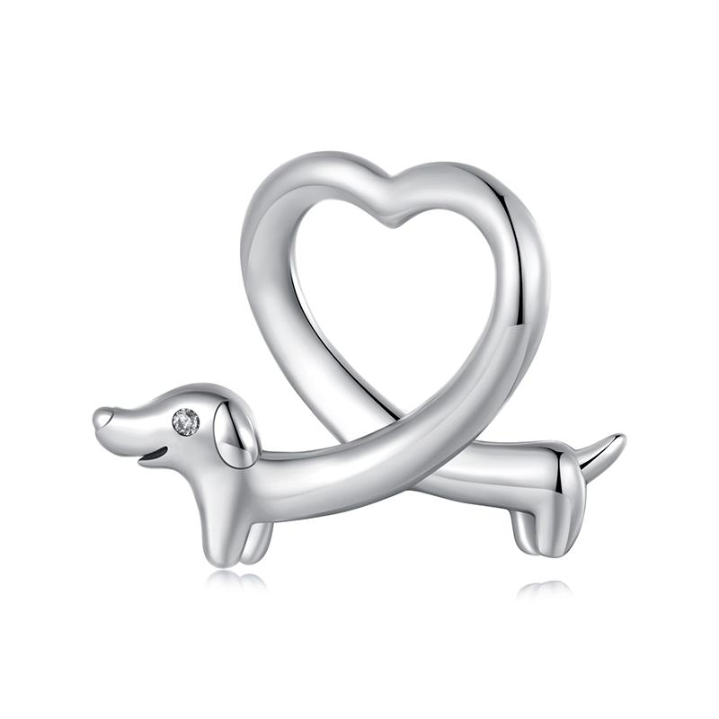 WOSTU 925 Sterling Silver Hollow Cat Dog Charms Bead Cute Pet Paw Dachshund Pendant Fit Original Bracelet Neckalce DIY Girl Gift