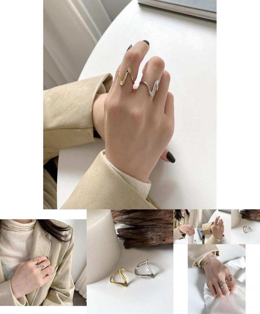 Fashionable Adjustable S925 Silver Ring For Women Featuring Simple Wave Triangle Shape