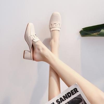 676-19 Half-drag Women's Outer Wear 2025 Summer New French Lazy Muller Shoes High-heeled Small Leather Shoes