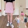 Summer Plus Size Women's Skirt Solid Colour Simple A-Line Elastic High Waist Half-body Skirt