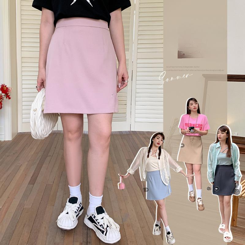 Summer Plus Size Women's Skirt Solid Colour Simple A-Line Elastic High Waist Half-body Skirt