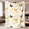 2026 New Flannel Blanket Featuring Soft Chicken Design - Lightweight Farmhouse Style with Floral Patterns In Pastel Shades (White, Yellow, Pink, Brown