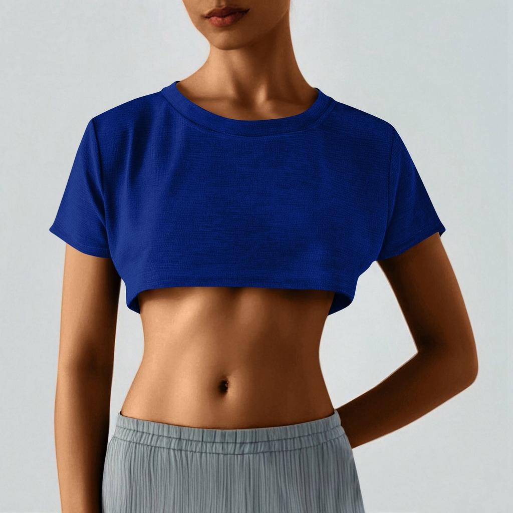 Damen Zweier Yuan Farbe Brust Kurz T-Shirt Niedlich Tag Sexy Crop Kurzarm T-Shirt