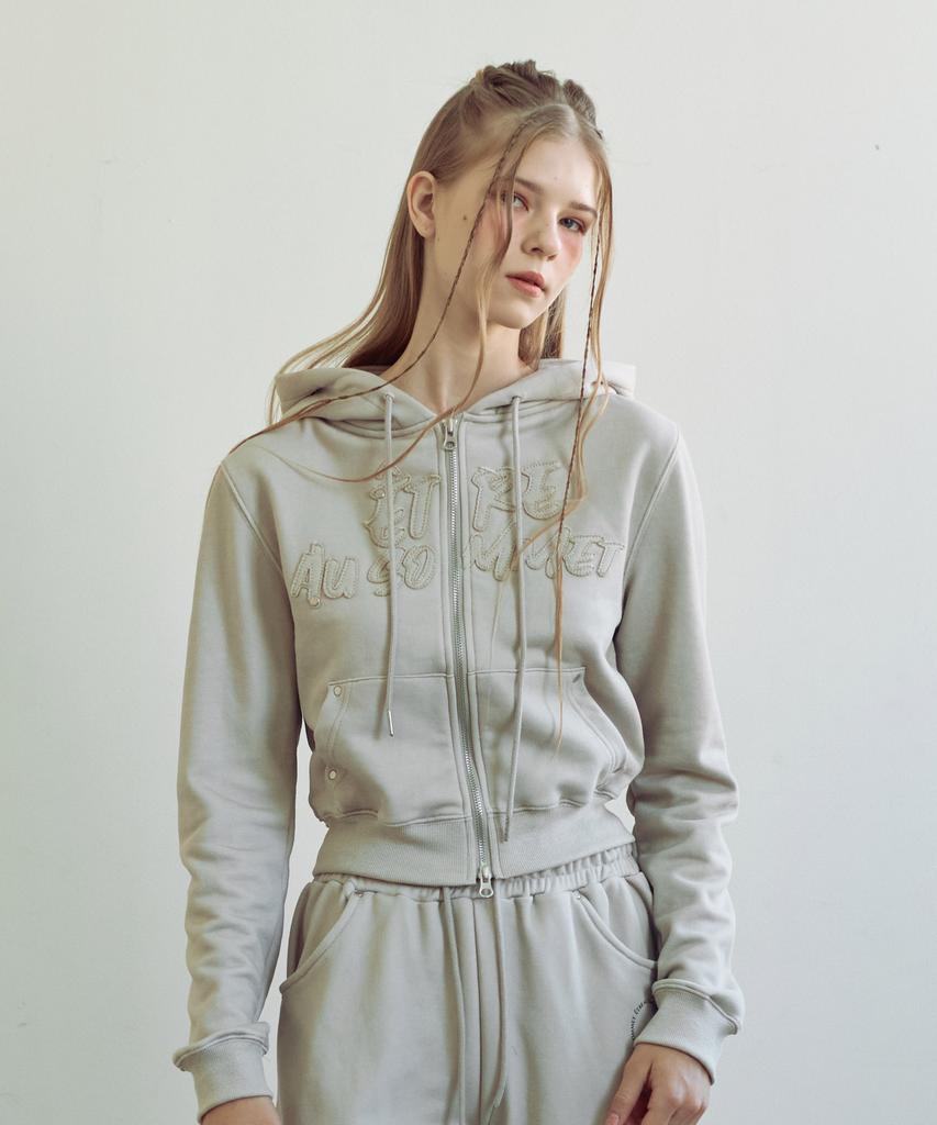 Etre Au Sommet Pigment Washed Zip-Up Hoodie (Beige)