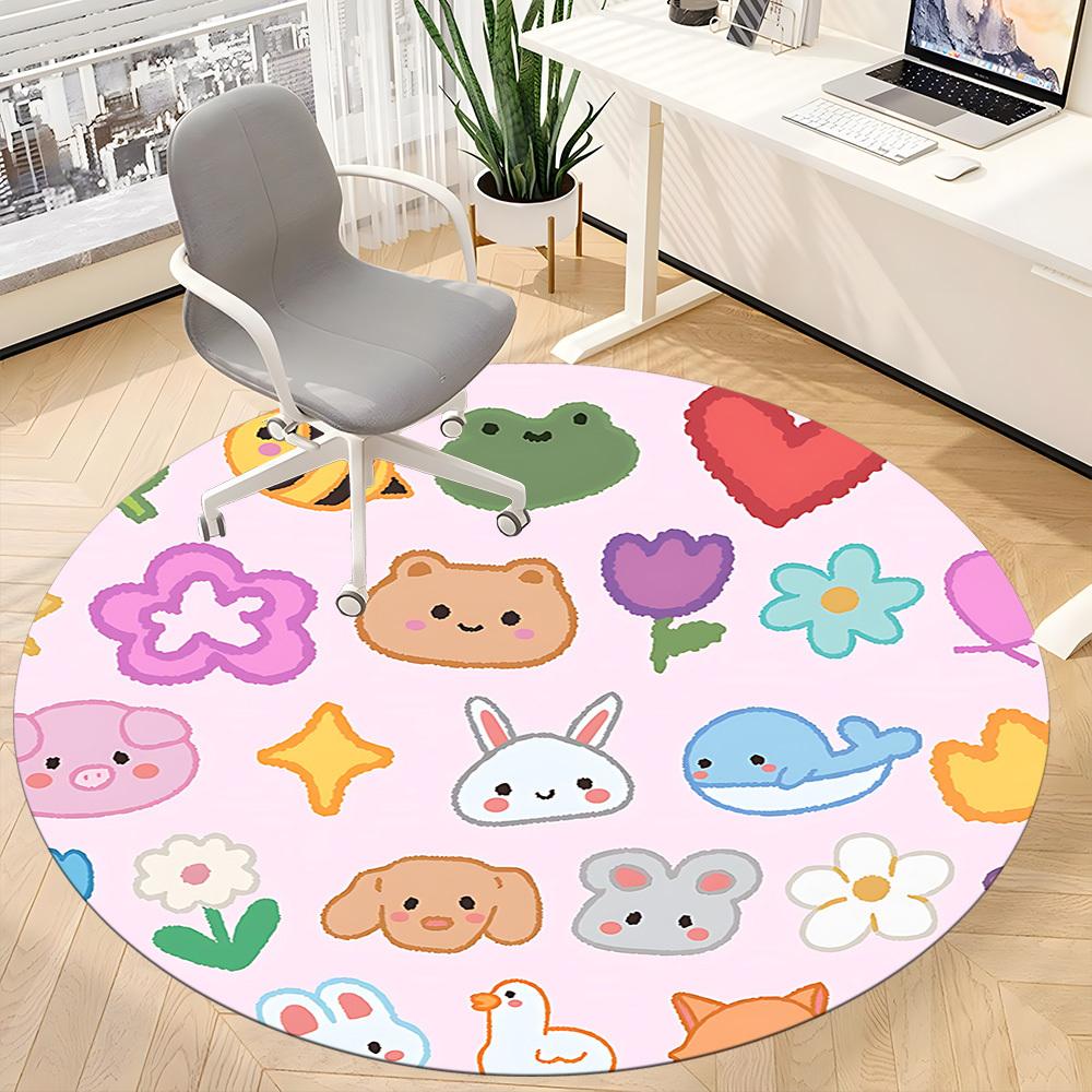 1pc Kawaii Animals Office Round Rug, Non-slip, Soft and Durable Office Rug for Interior Decoration, Perfect for Office, Beautiful Decoration yy2603120