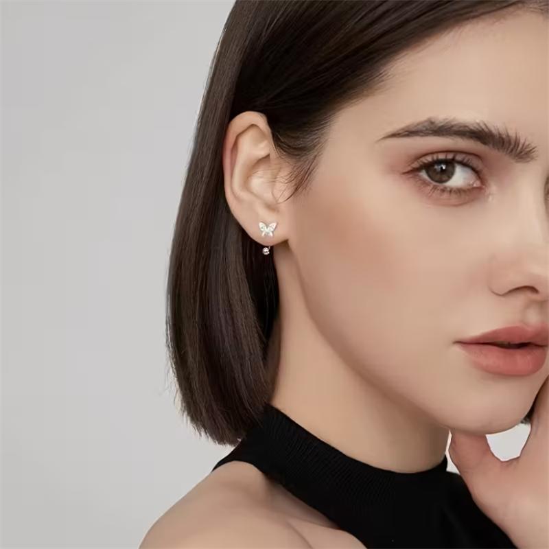 2PCS Elegant Butterfly Screw Stud Earrings Shiny Zirconia Ladies Fashion Helix Lobe Piercing Jewelry Trendy Daily Wear Or Gifts