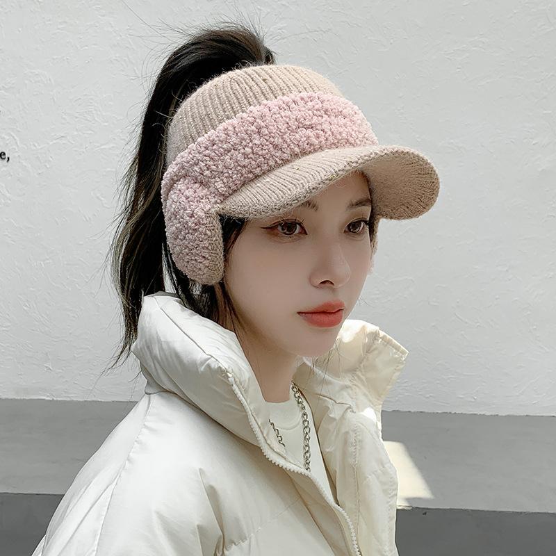 Hat Women's Winter Versatile Fashion Warm Knitted Wool Hat Cycling Windproof Cold-proof Fleece Ear Protector