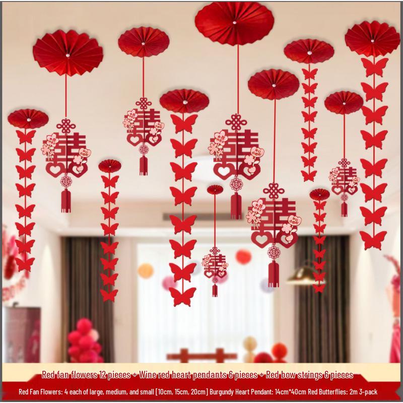 Luxury Wedding Decoration Pendants: Double Happiness Ceiling Ornaments for Bride's and Groom's Bedrooms & Living Room
