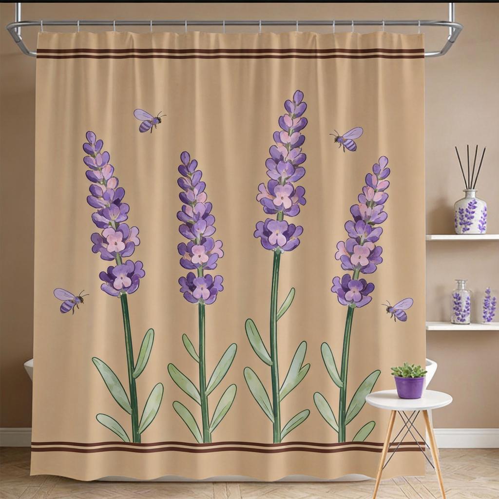 Dandelion Shower Curtain 180x180cm – Minimalist Sepia Botanical Print, with 12 Hooks Bath decorative shower curtain
