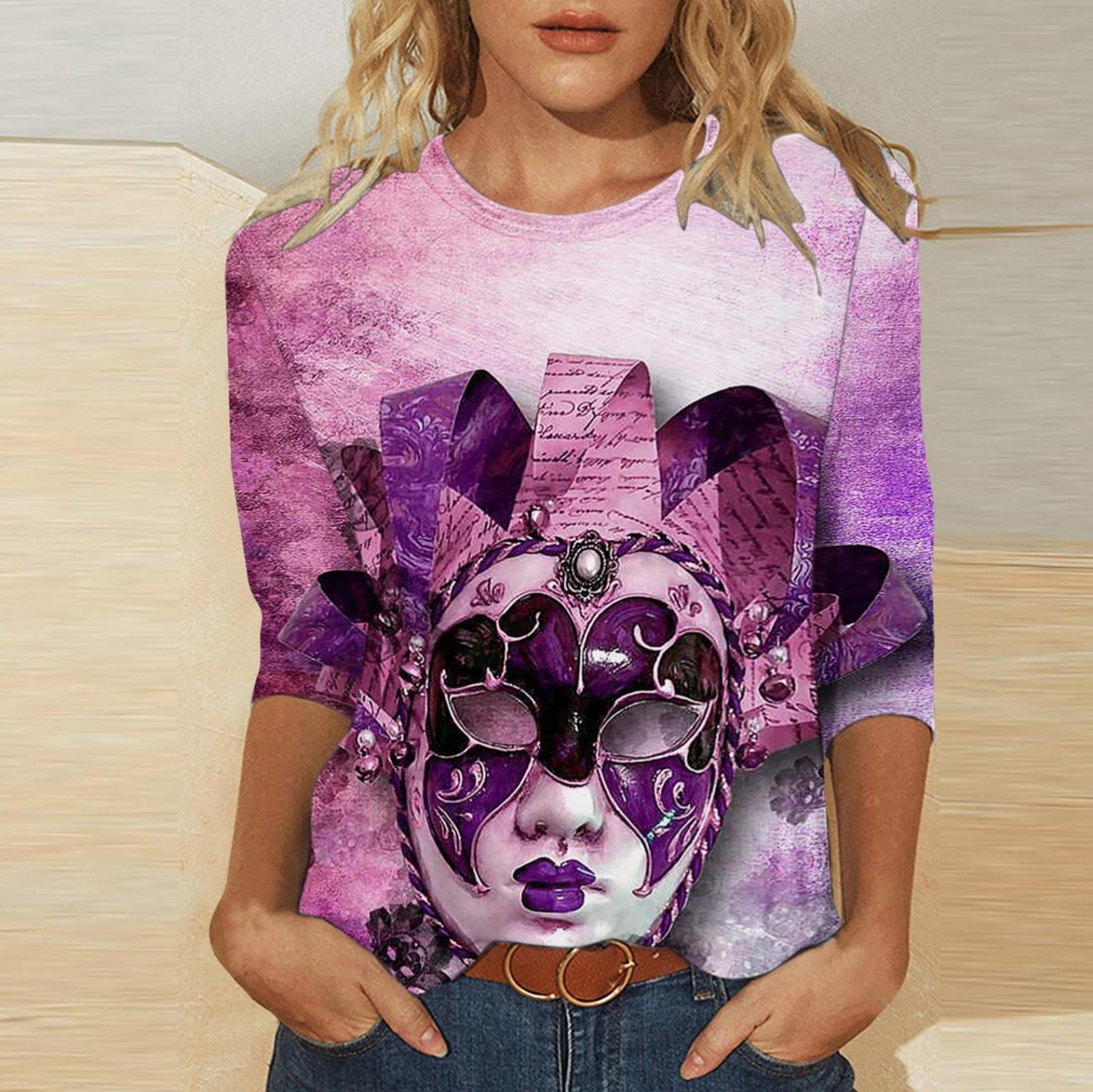 

Рубашки с рукавом 3/4 для женщин, милые футболки с графическим принтом, блузки, повседневные базовые топы больших размеров, пуловеры M