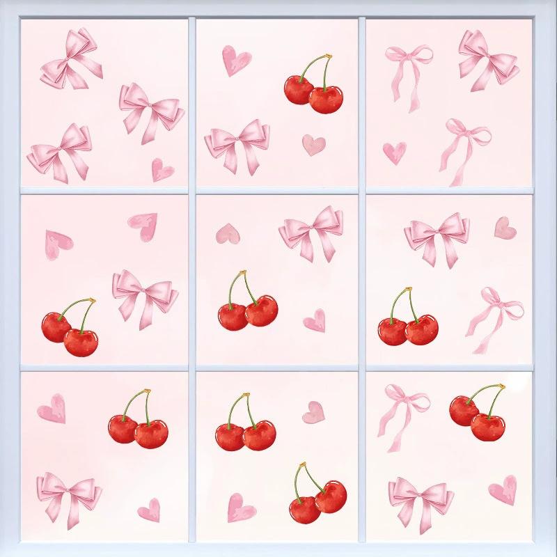 Böhmischer Stil Kirschschleife Selbstklebende Wandaufkleber Mädchenschlafzimmer Rosa Schleife Wandaufkleber Abziehbilder Dekor Kinderzimmer Poster DIY