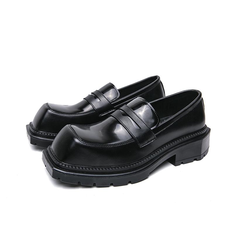 Men Loafers Square Toe Platform Fashion Formal Men's Shoes Slip-On Black Patent Leather Business Men Shoes