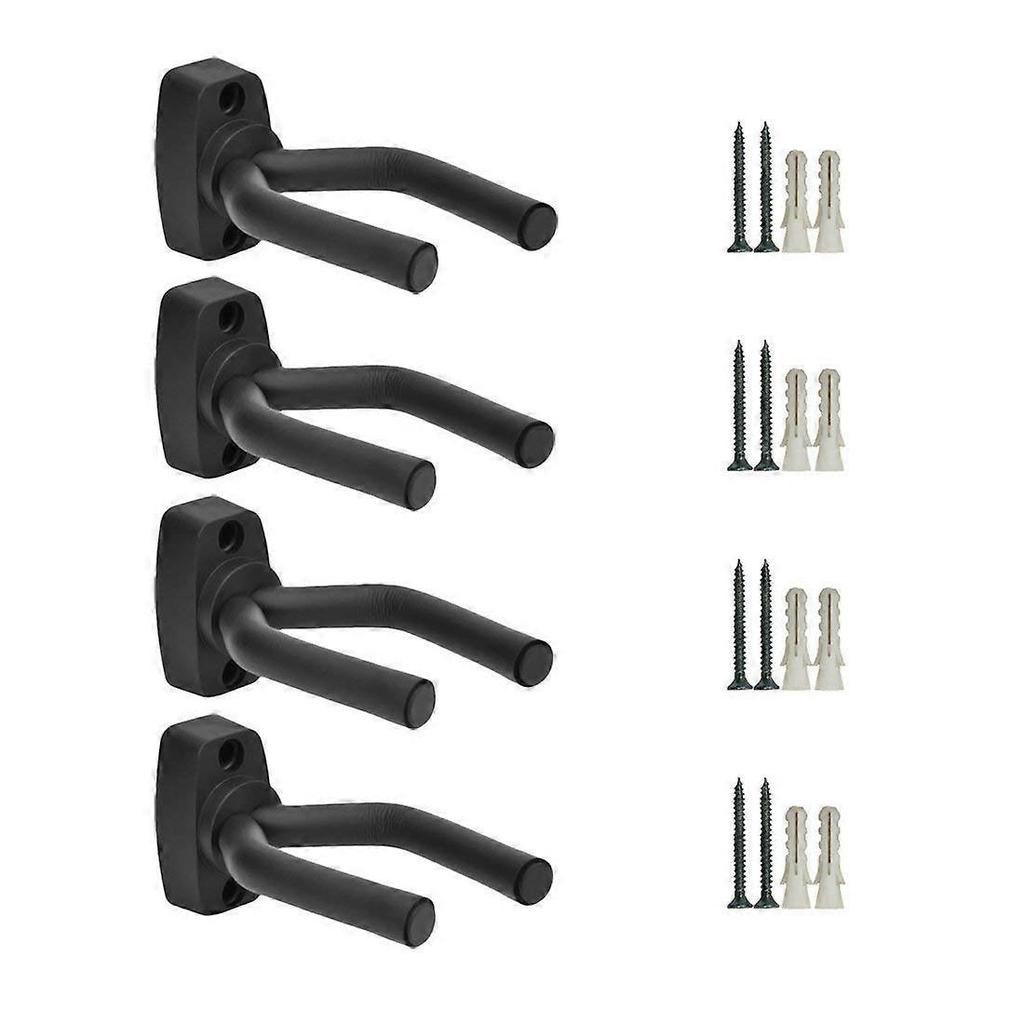 Guitar Wall Mount Hanger 4 Pack, Guitar Hanger Wall Hook Bracket Holder Stand Black Display with Screws - Easy To Install