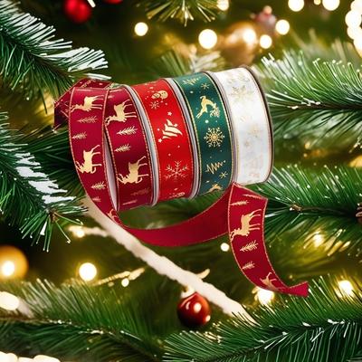 Bronzing Weihnachtsbänder Bedruckte Polyesterbänder für Schleifen Geschenkbox Verpackungsband DIY Weihnachtsdekoration Basteln