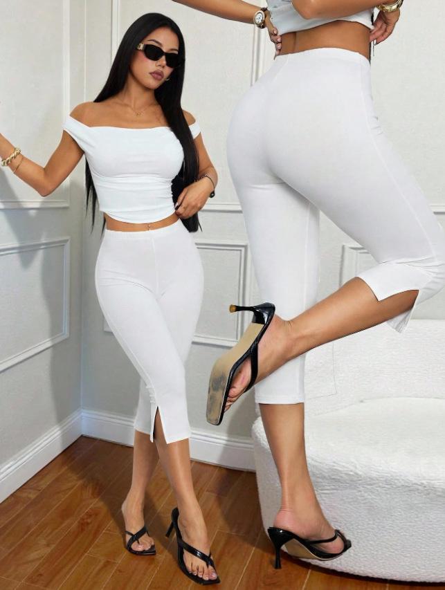 

Women s Elastic Waist Slim Fit Split Leggings - Summer 2026 Collection Small білий