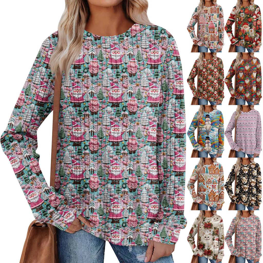 Women's Printed Lightweight Brushed-Cotton Round Neck Top