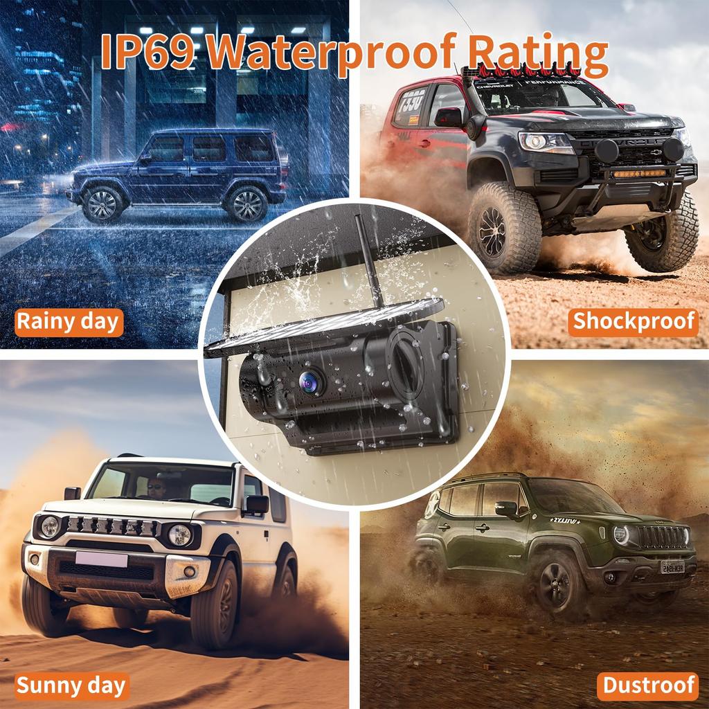 OBEST Wireless Backup Touchscreen Wireless Backup USB Rechargeable Solar DIY Image IP67 Night Rechargeable Truck Compatible with Monitor, 7-inch