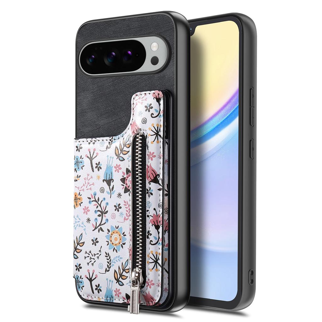 For Google Pixel 10 Pro XL Leather Phone Cover with RFID Blocking Zipper Card Bag Kickstand