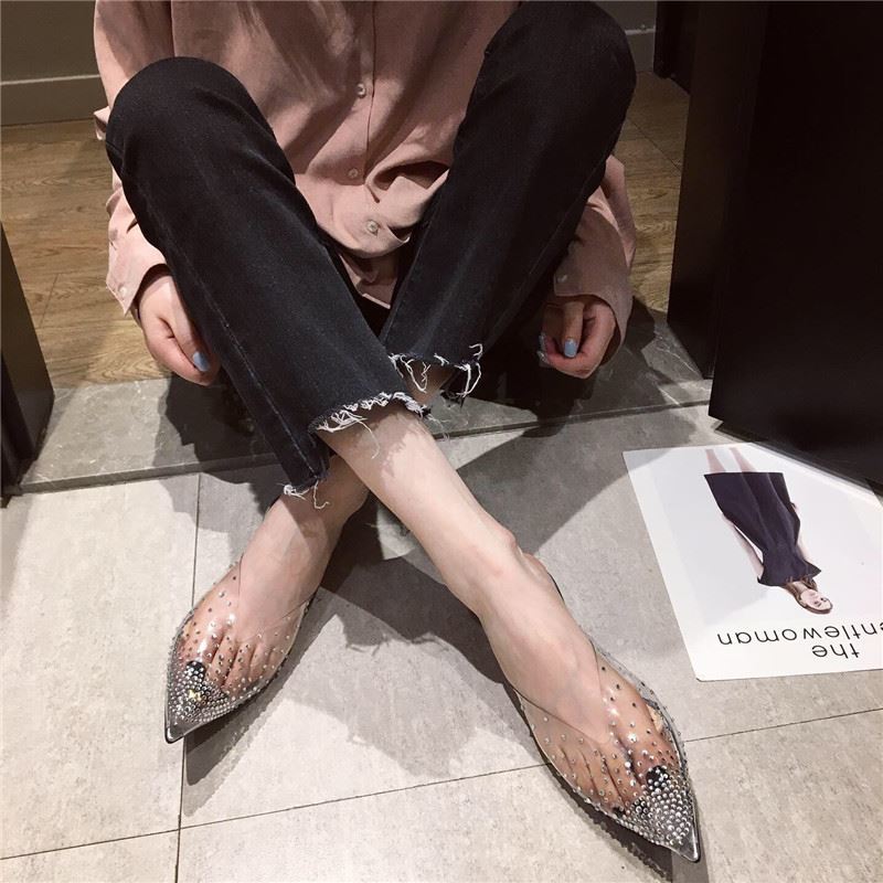 Przezroczyste Przezroczyste Obcasy Sandały Damskie Kapcie Kryształki Muły Buty dla Kobiet 2024 Moda Elegancki Średni Obcas Lato Nowość 2024