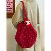 Korean floral polka dot red envelope canvas bag 2025 new large-capacity portable tote bag lazy wind shoulder bag