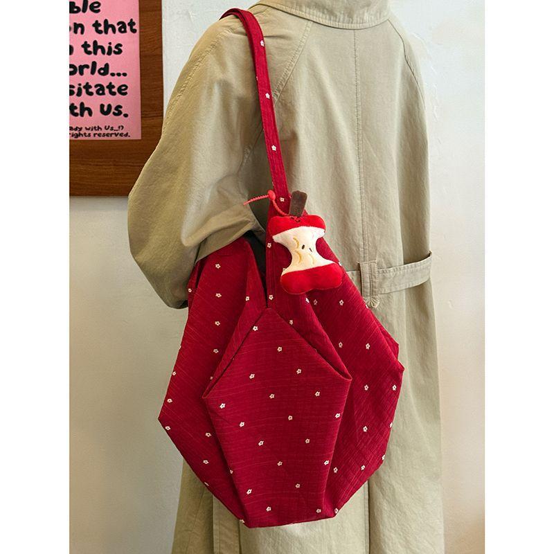 Korean floral polka dot red envelope canvas bag 2025 new large-capacity portable tote bag lazy wind shoulder bag