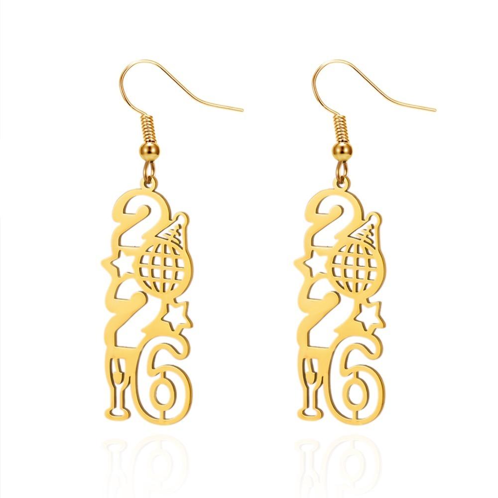 Gold Color 2026 Drop Earring Stainless Steel Ear Pendant  Spring Festival Party