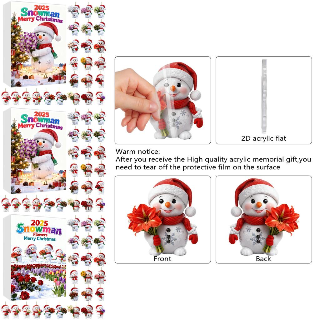 Christmas Countdown Calendar With Snowman Acrylic Ornaments For Holiday Gift Exchange