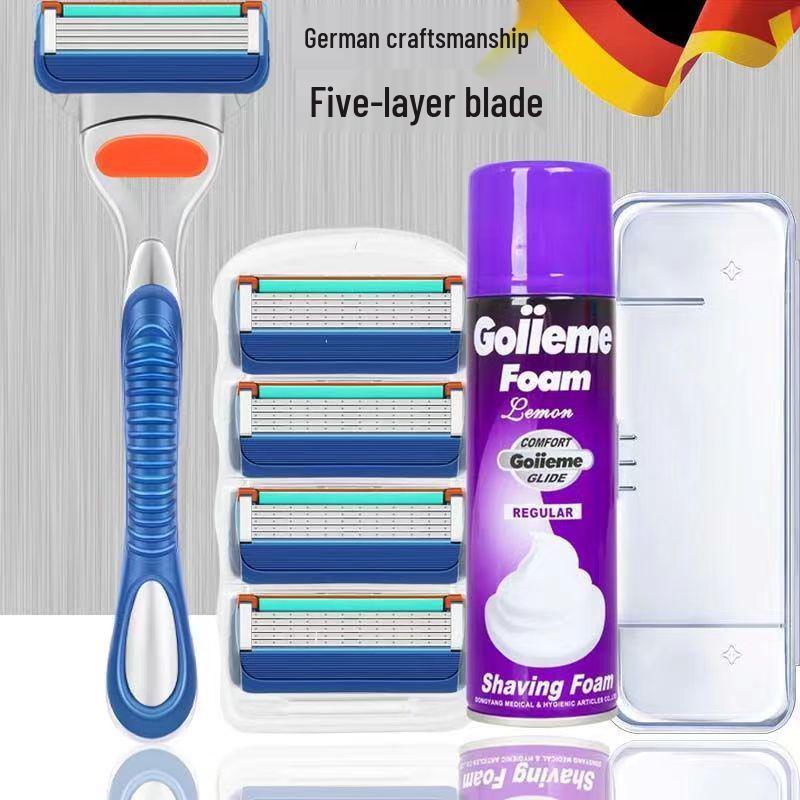 Traditional German Five-Blade Razor for Men - Manual Shaver, Old-Fashioned Beard Razor