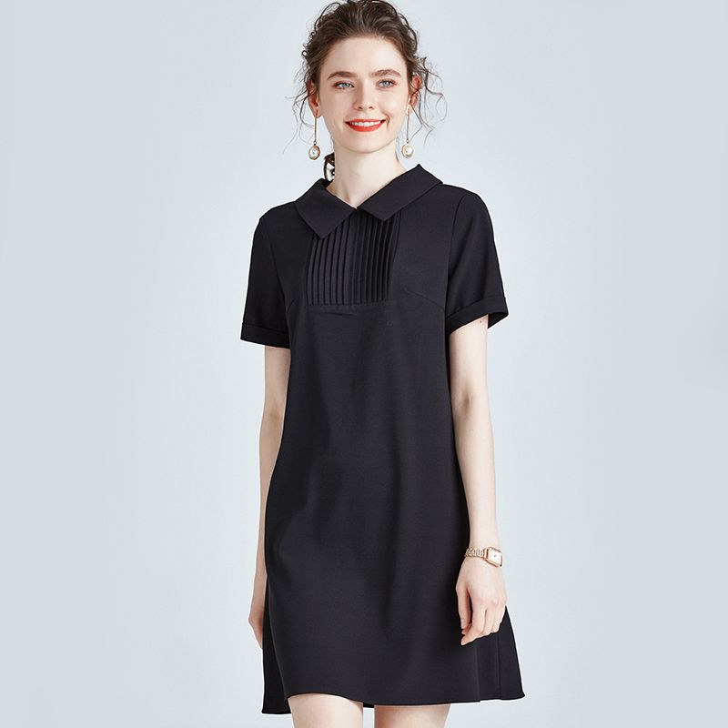 

Black Autumn Clothes Slimming Hepburn Style Chiffon Dress Black [short sleeve]] XL