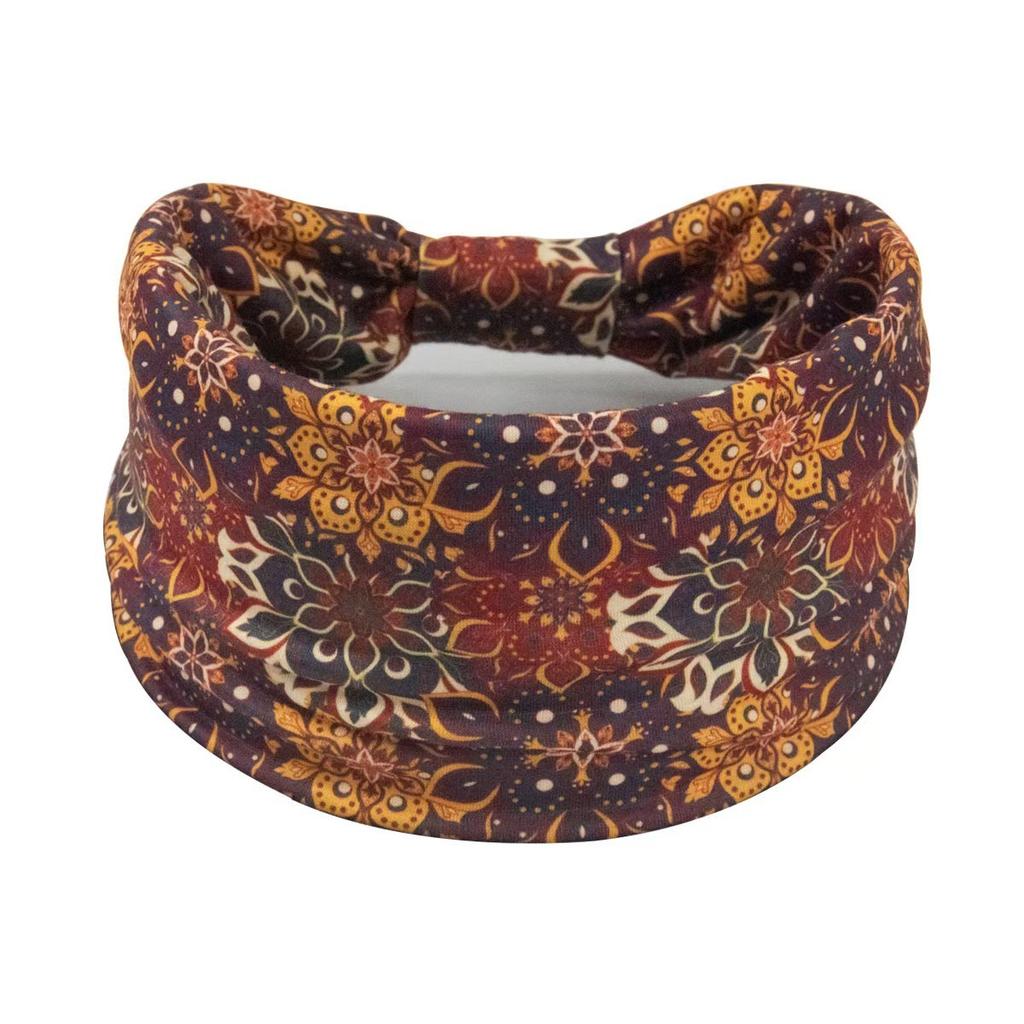 Boho Headband Mandala Flower Hair Band Stretch Sweat-wicking Bandeau for Women with Wide Brim