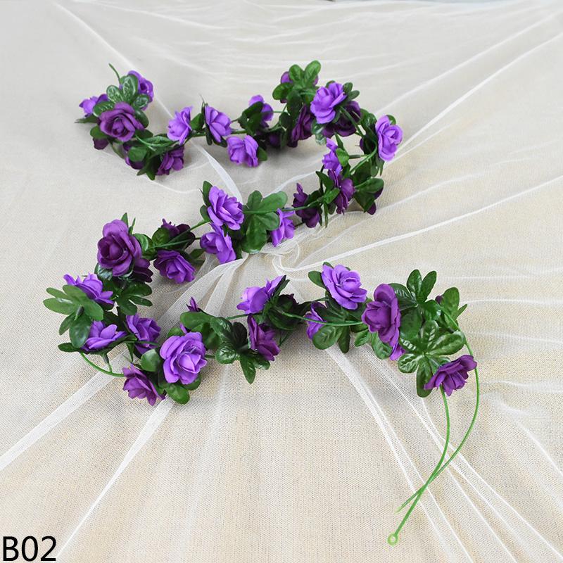 2.4m Artificial Silk Roses Flowers Rattan String Vine with Green Leaves For Wedding Home Garden Decor Hanging Garland