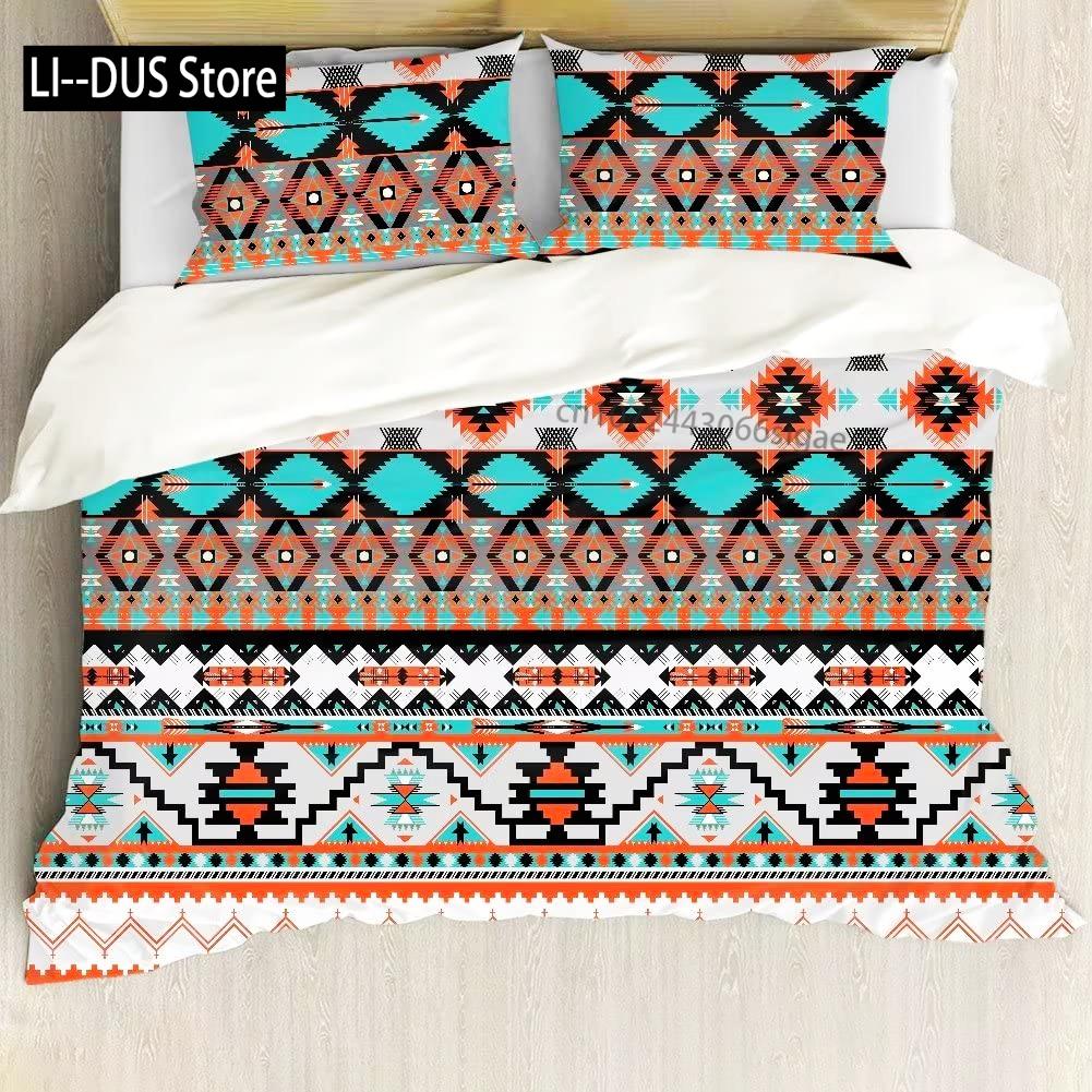 Aztec Duvet Cover Set, Geometrical Indigenous Art, Decorative 3 Piece Bedding Set with 2 Pillow Shams, Twin Full Queen King Size