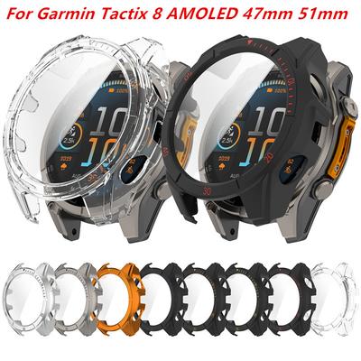 Hard PC Case for Garmin Tactix8 AMOLED 47mm 51mm Glass Screen Protector All Around Coverage Protective Bumpers Cover